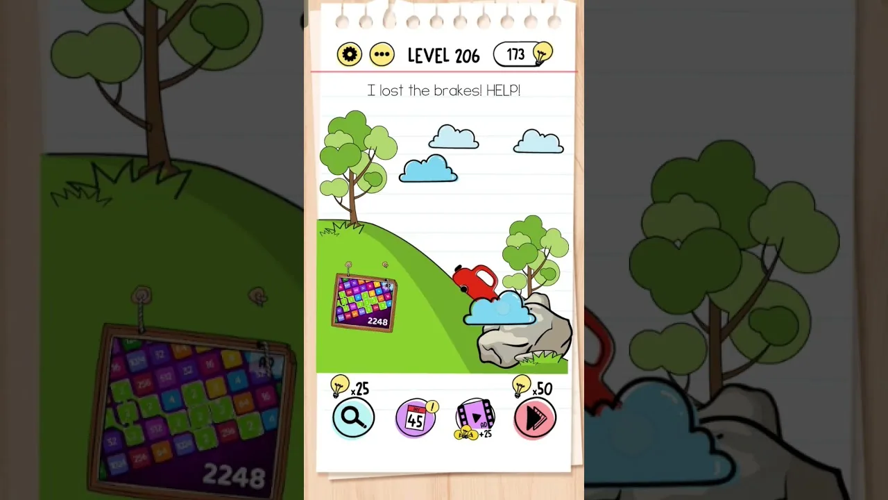Brain Test Level 206 I lost the brakes! Help gameplay screenshot