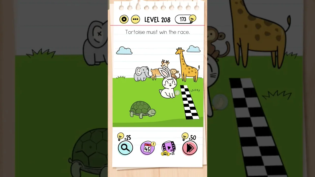 Brain Test Level 208 Tortoise must win the race gameplay screenshot
