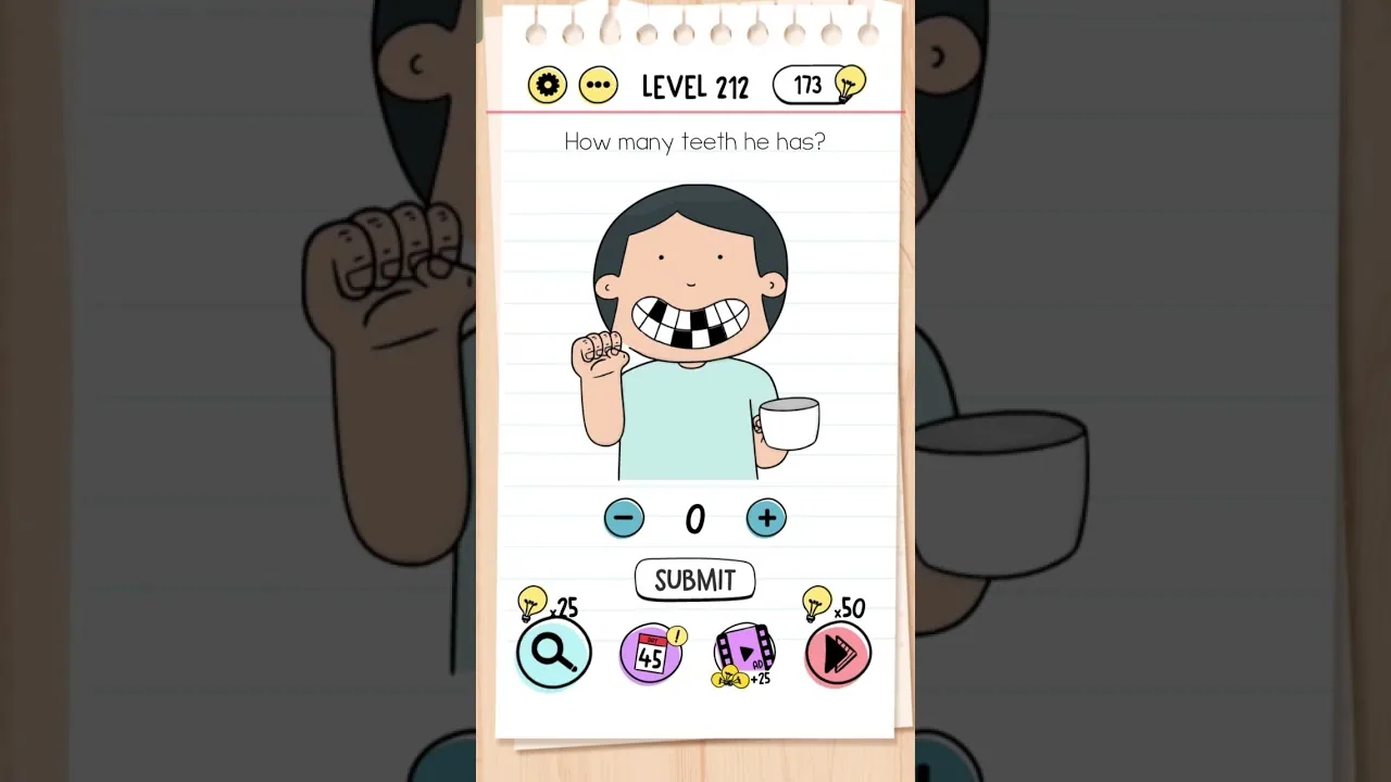 Brain Test Level 212 How many teeth he has gameplay screenshot