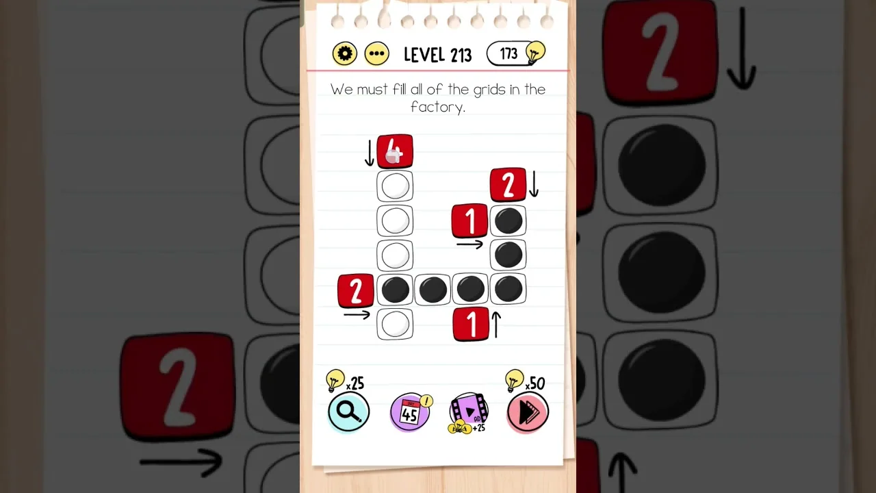 Brain Test Level 213 We must fill all of the grids in the factory gameplay screenshot