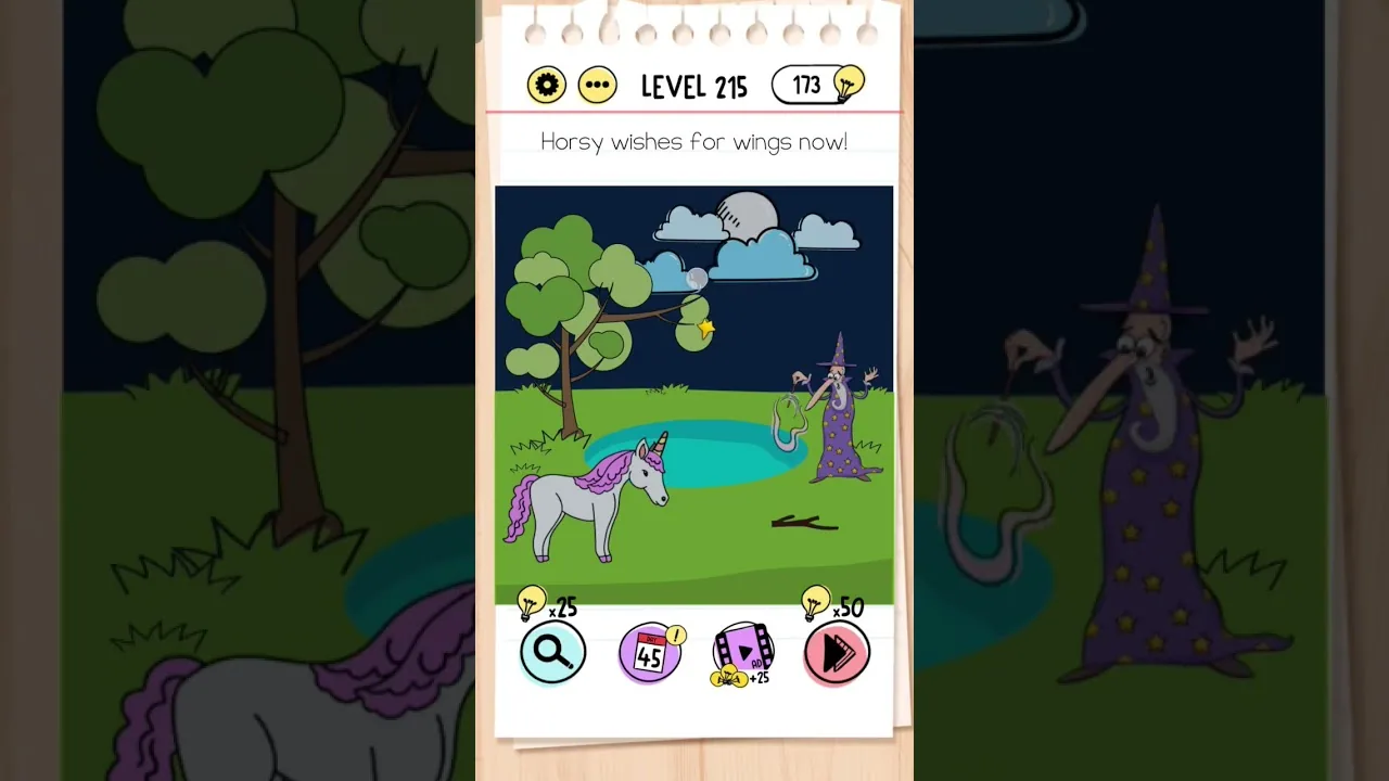 Brain Test Level 215 Horsy wishes for wings now gameplay screenshot