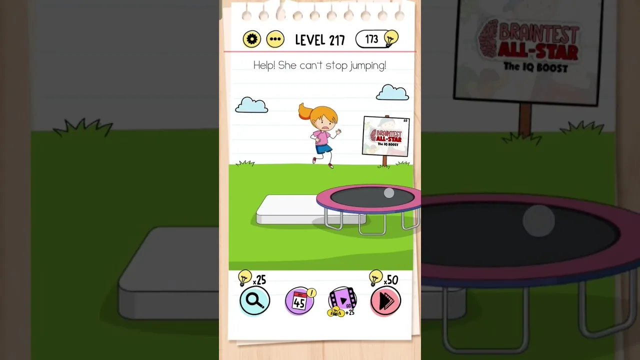Brain Test Level 217 Help! She can’t stop jumping gameplay screenshot