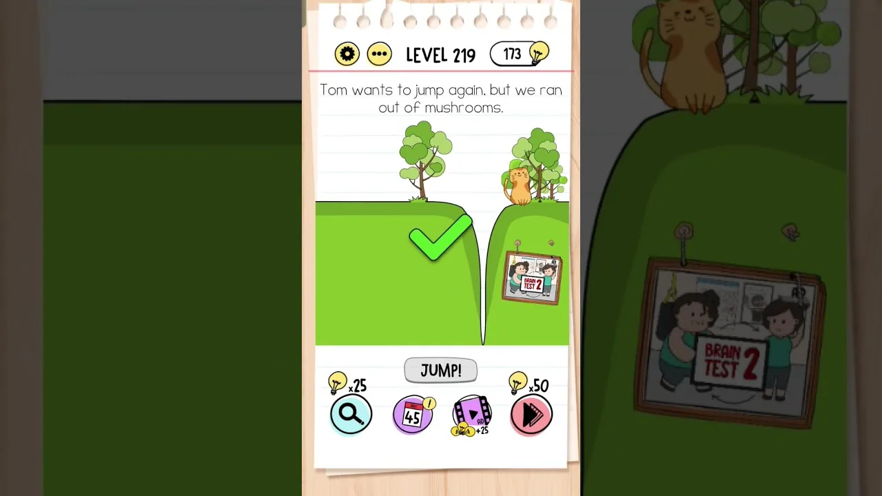 Brain Test Level 219 Tom wants to jump again, but we ran out of mushrooms gameplay screenshot
