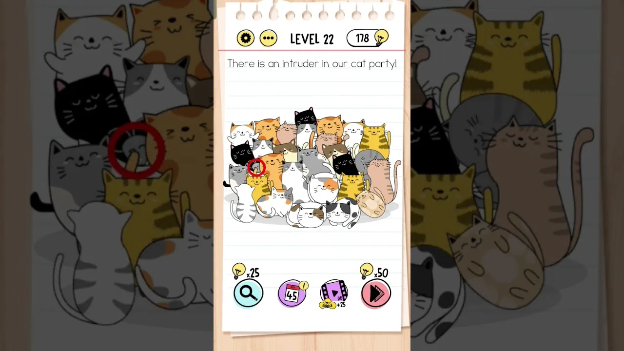 Brain Test Level 22 There is an intruder in our cat party gameplay screenshot