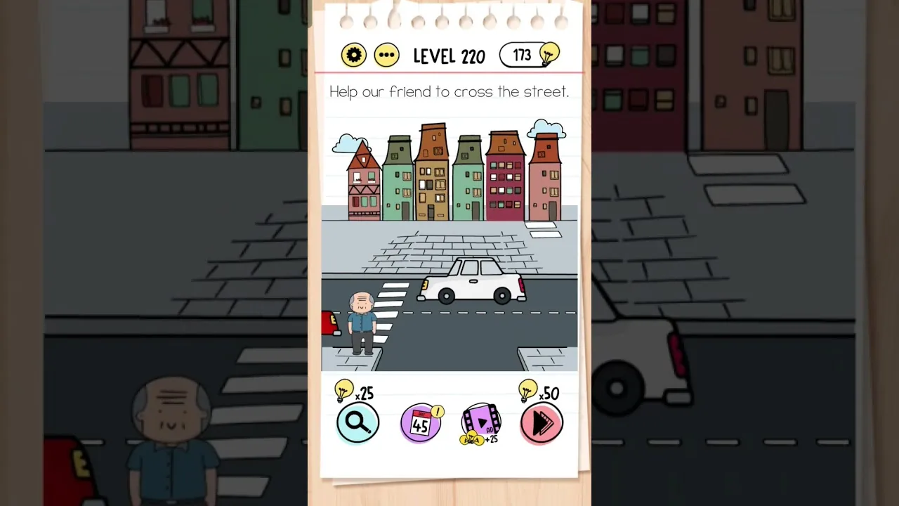 Brain Test Level 220 Help our friend to cross the street gameplay screenshot