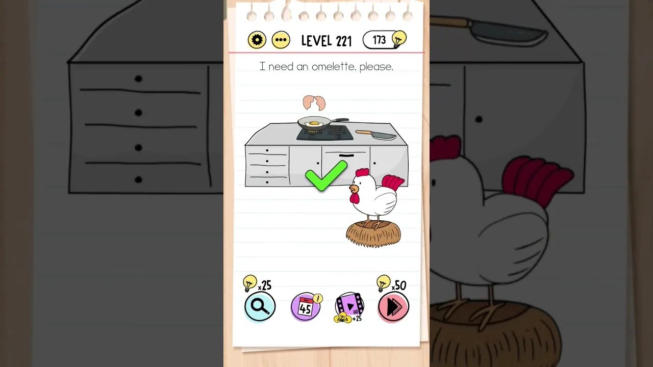 Brain Test Level 221 I need an omelette, please gameplay screenshot