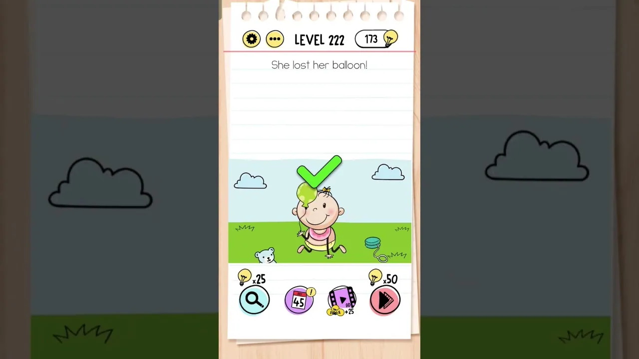 Brain Test Level 222 She lost her balloon gameplay screenshot