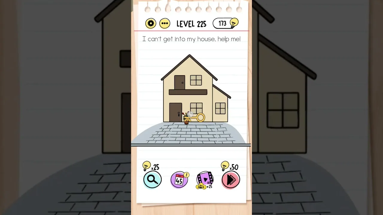 Brain Test Level 225 I can’t get into my house, help me gameplay screenshot