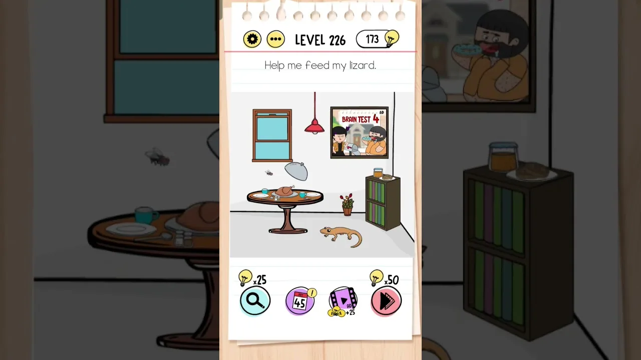 Brain Test Level 226 Help me feed my lizard gameplay screenshot