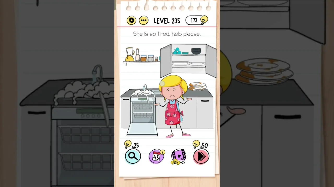 Brain Test Level 235 She is so tired, help please gameplay screenshot