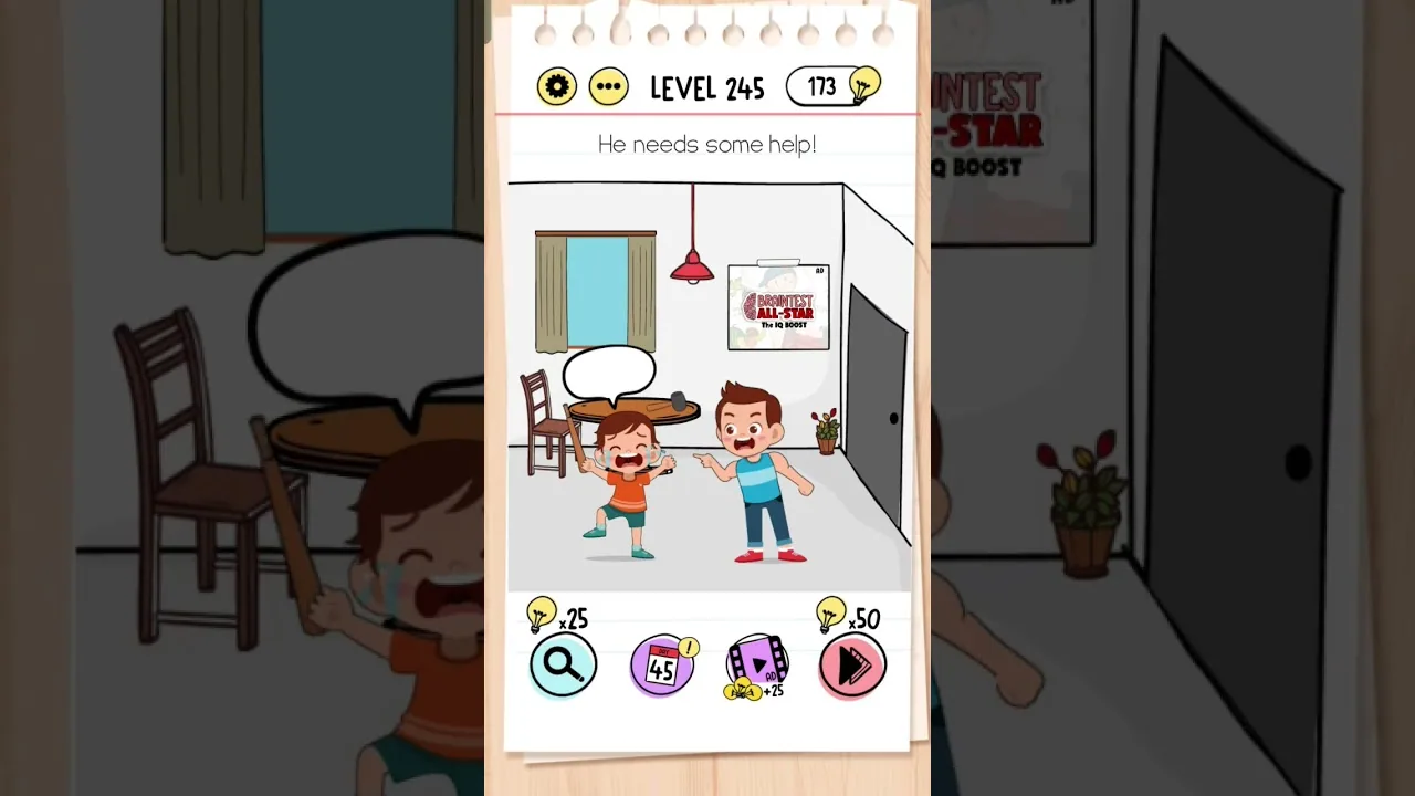 Brain Test Level 245 He needs some help gameplay screenshot