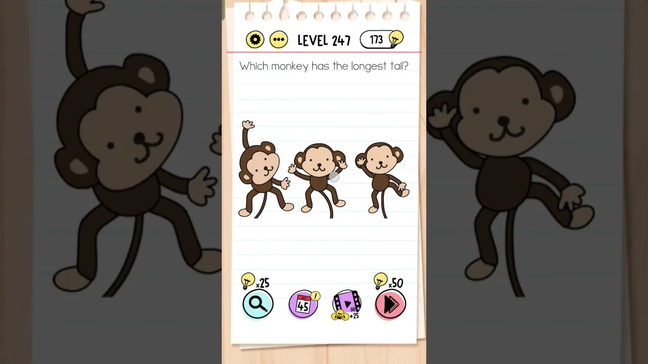 Brain Test Level 247 Which monkey has the longest tail gameplay screenshot