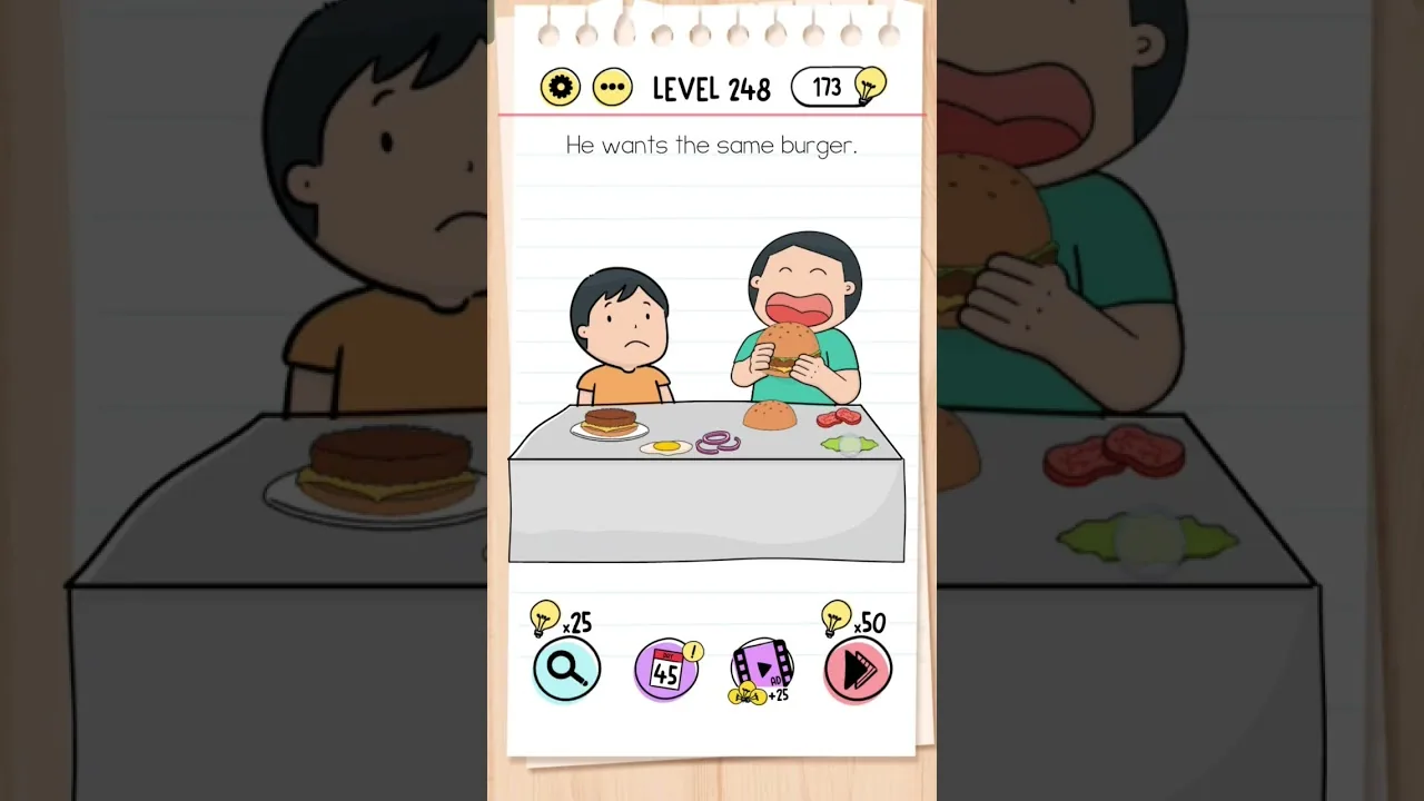 Brain Test Level 248 He wants the same burger gameplay screenshot