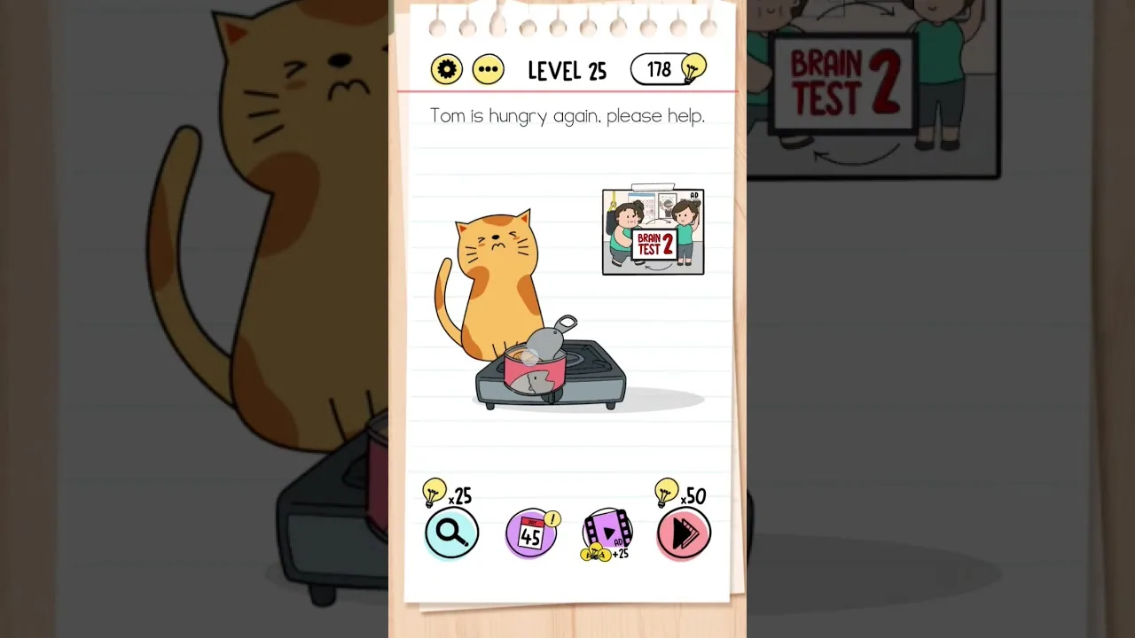 Brain Test Level 25 Tom is hungry again gameplay screenshot