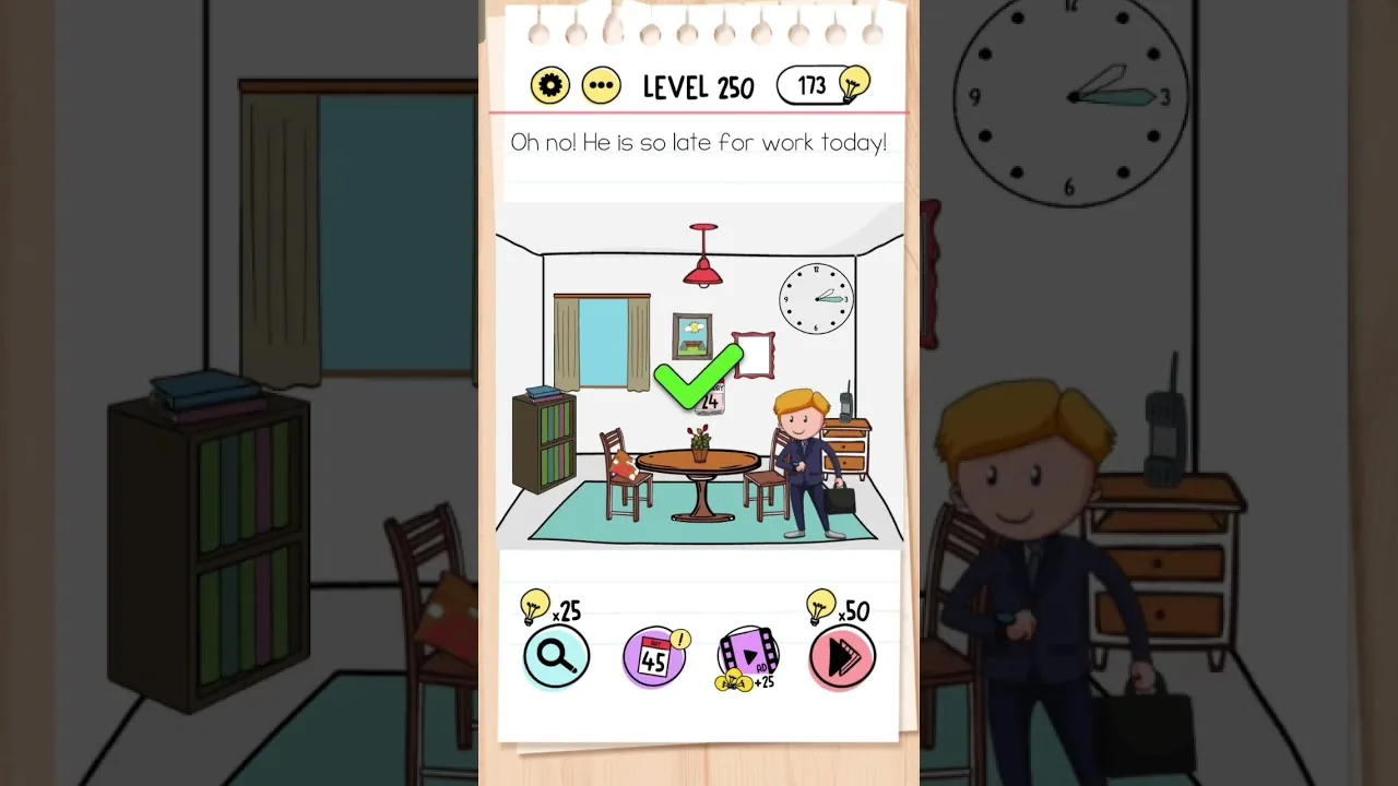Brain Test Level 250 Oh no! He is so late for work today gameplay screenshot
