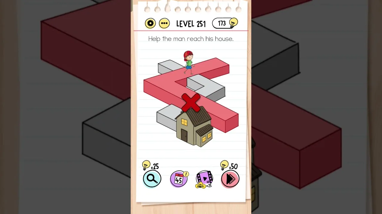 Brain Test Level 251 Help the man reach his house gameplay screenshot