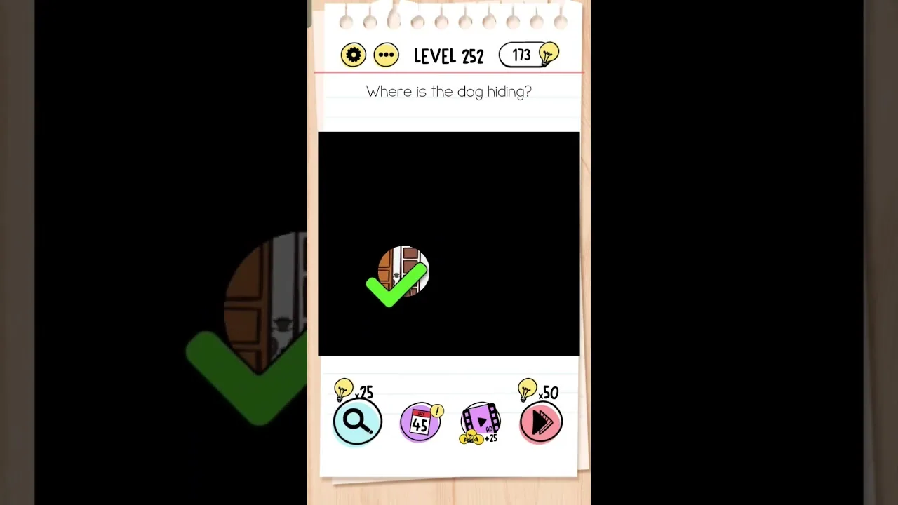 Brain Test Level 252 Where is the dog hiding gameplay screenshot