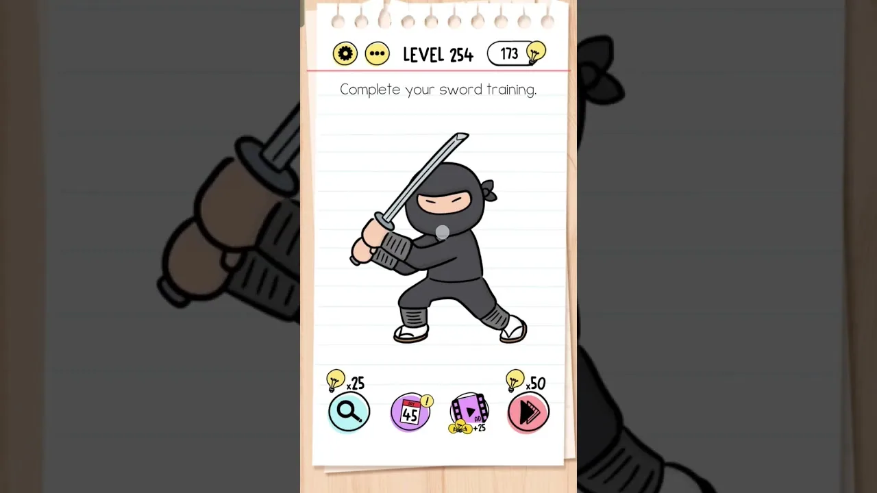 Brain Test Level 254 Complete your sword training gameplay screenshot
