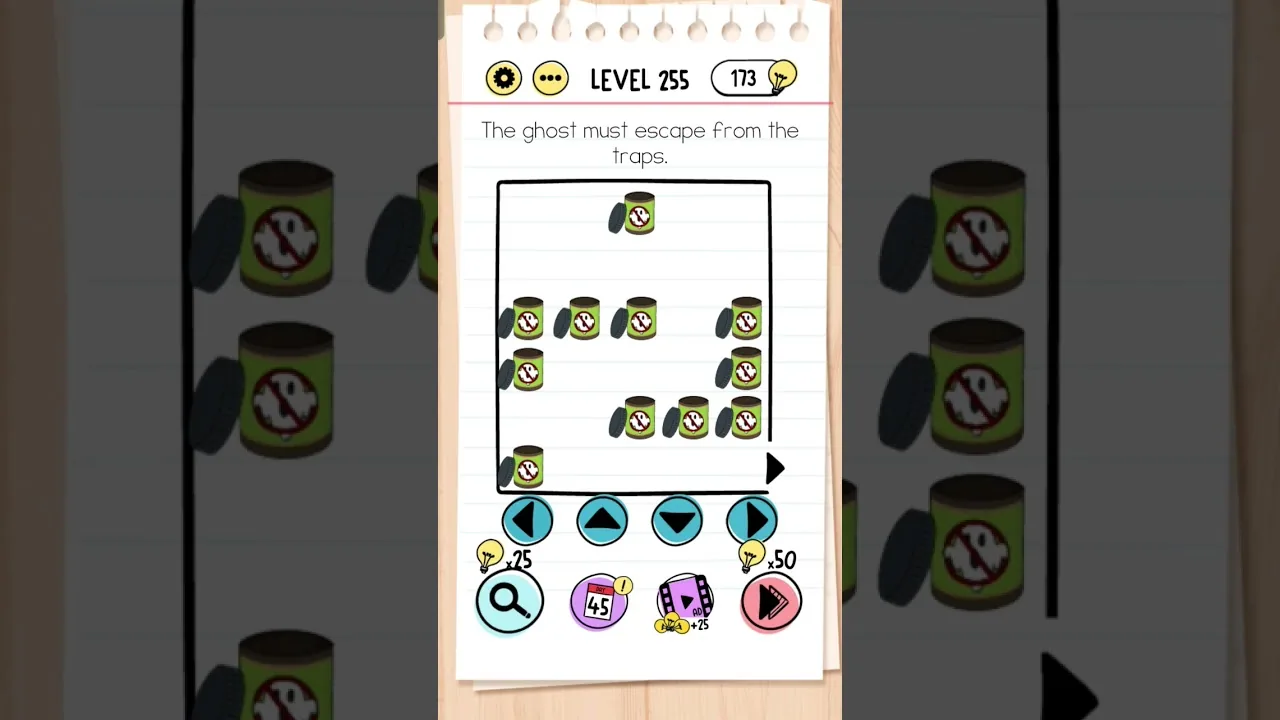 Brain Test Level 255 The ghost must escape from the traps gameplay screenshot