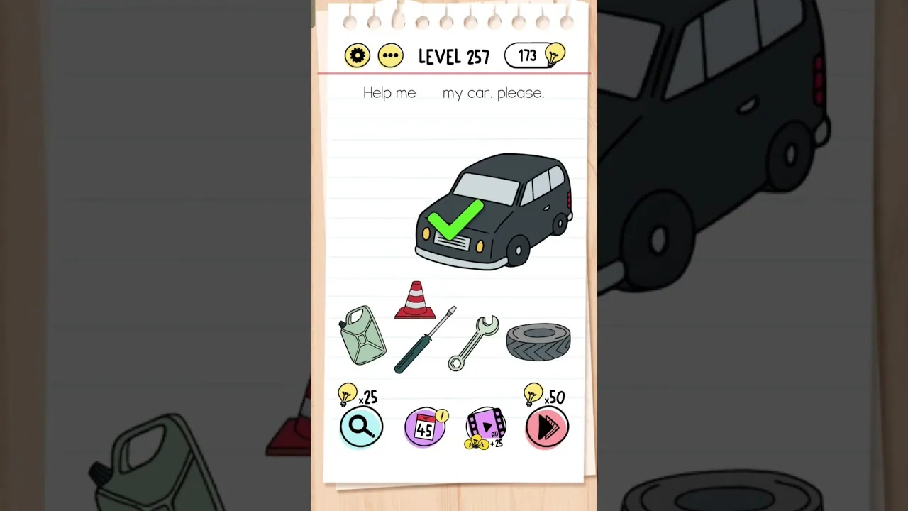 Brain Test Level 257 Help me fix my car, please gameplay screenshot
