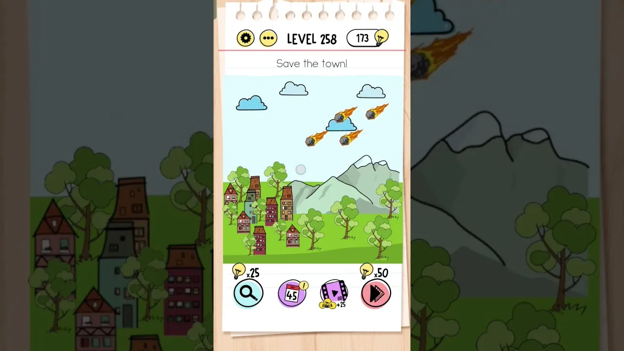 Brain Test Level 258 Save the town gameplay screenshot