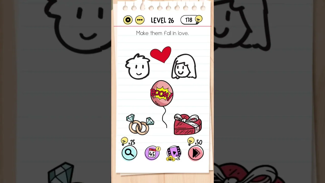 Brain Test Level 26 Make them fall in love gameplay screenshot