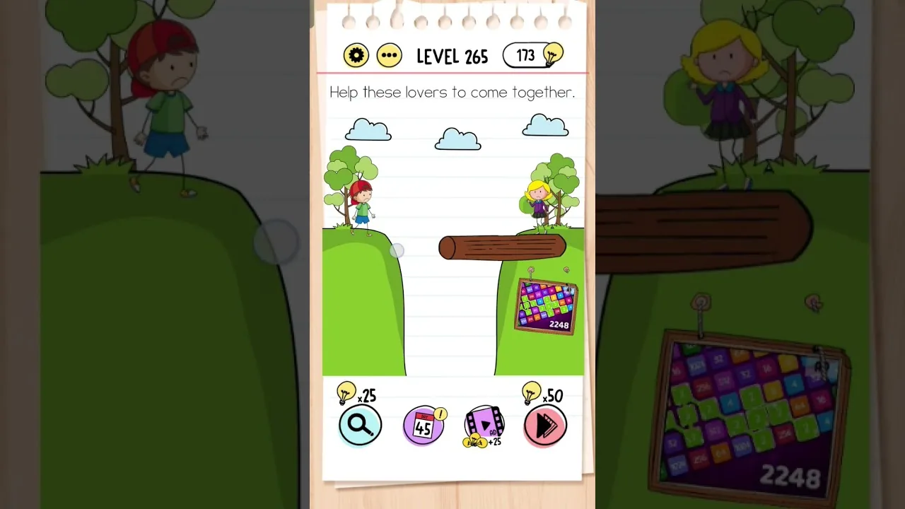 Brain Test Level 265 Help these lovers to come together gameplay screenshot