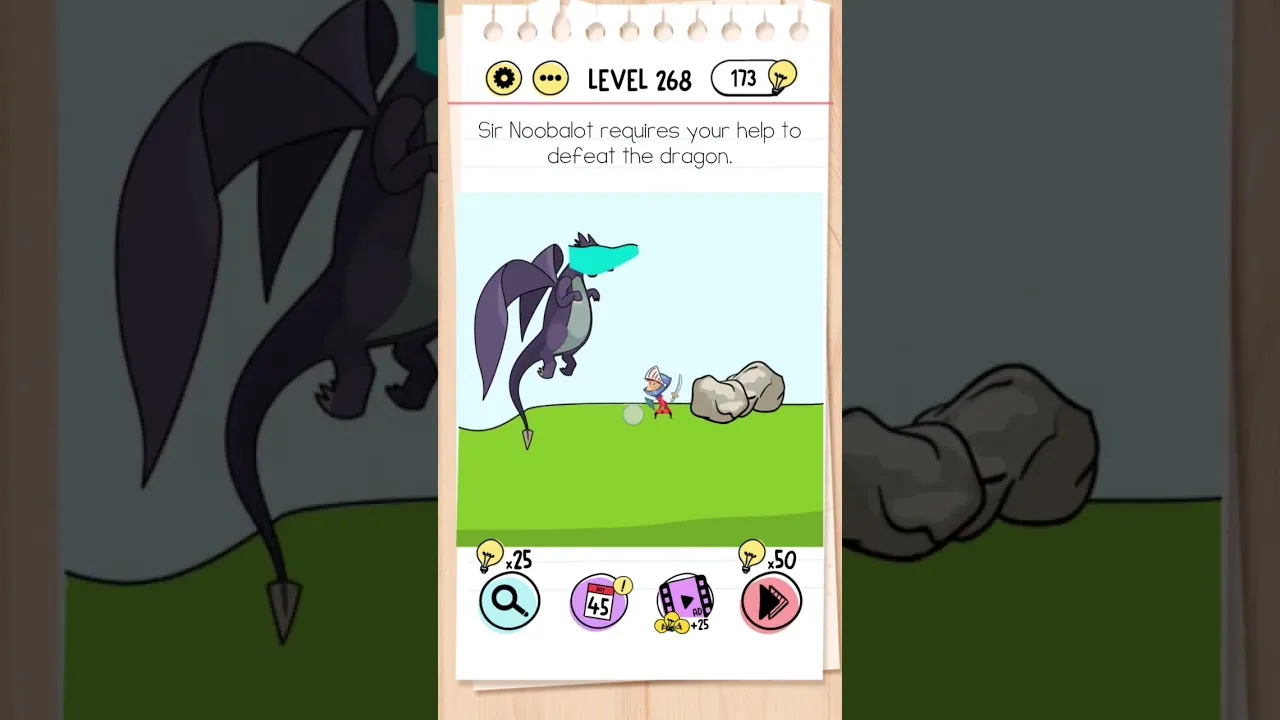 Brain Test Level 268 Sir Noobalot requires your help to defeat the dragon gameplay screenshot