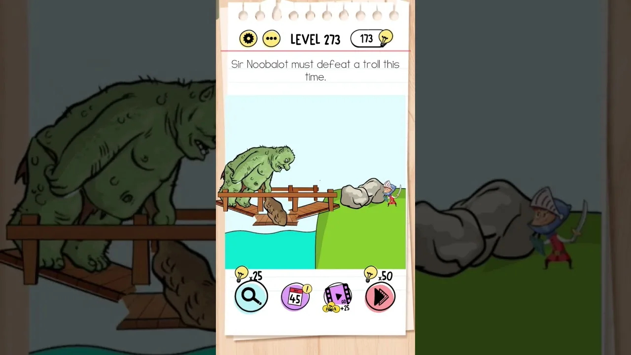 Brain Test Level 273 Sir Noobalot must defeat a troll this time gameplay screenshot