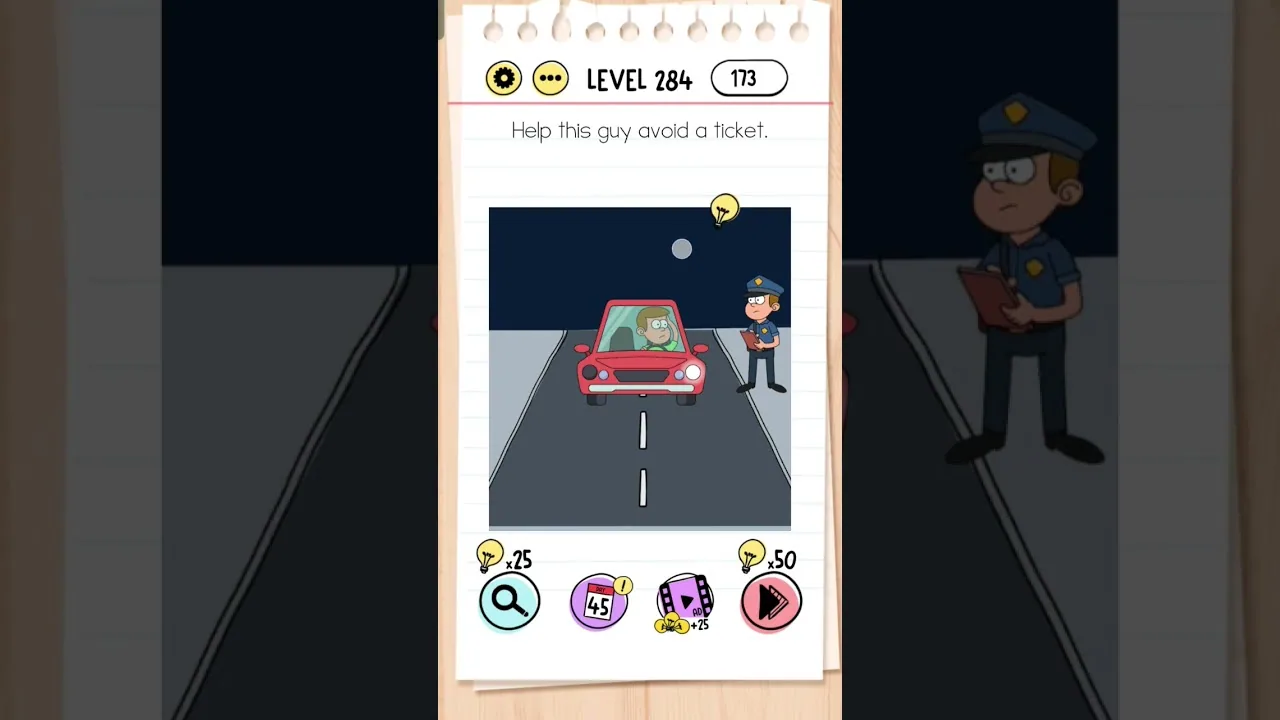 Brain Test Level 284 Help this guy avoid a ticket gameplay screenshot