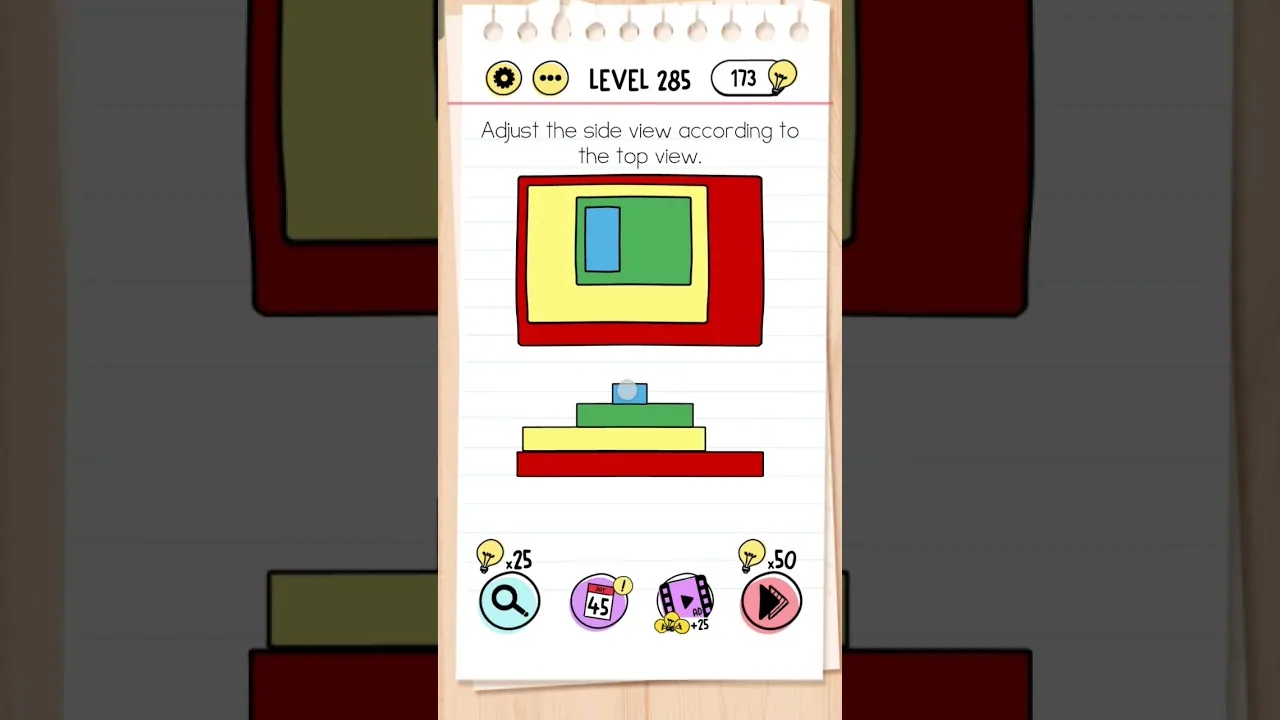 Brain Test Level 285 Adjust the side view according to the top view gameplay screenshot