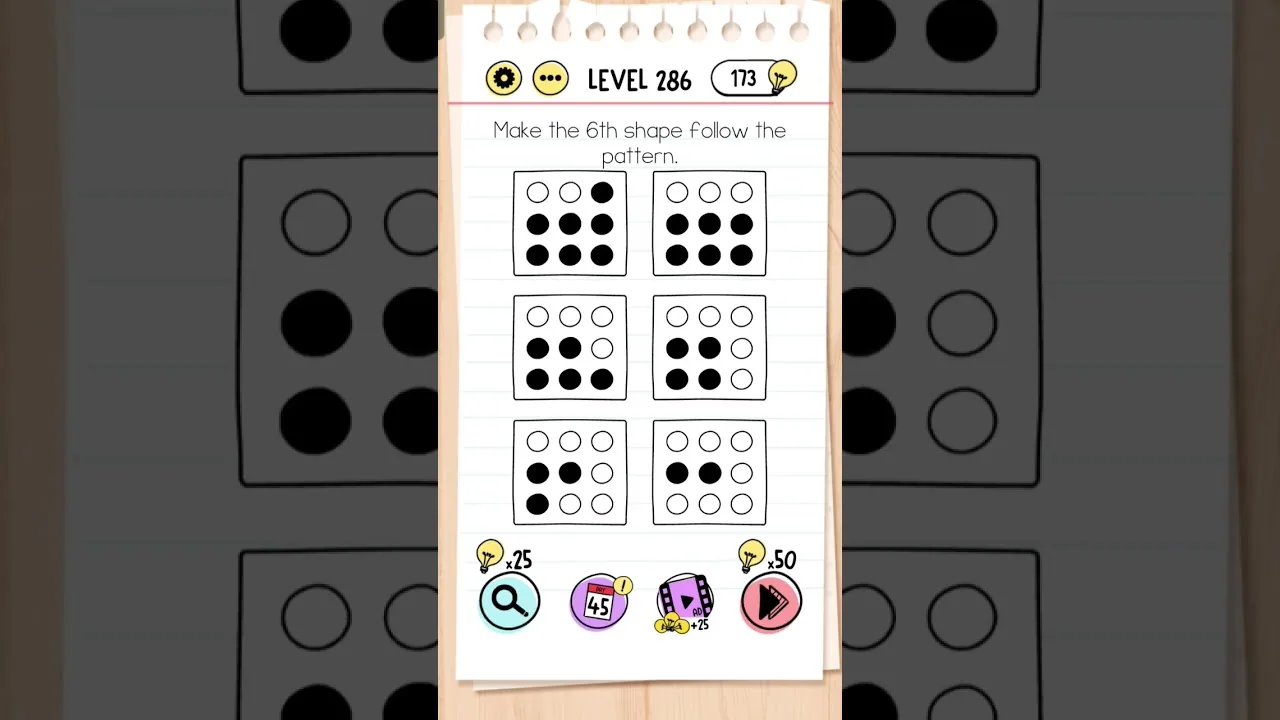 Brain Test Level 286 Make the 6th shape follow the pattern gameplay screenshot