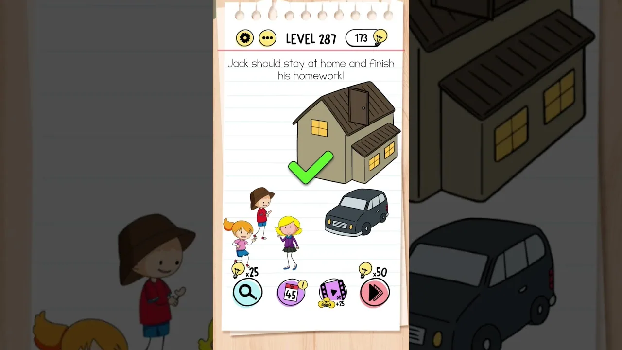 Brain Test Level 287 Jack should stay at home gameplay screenshot