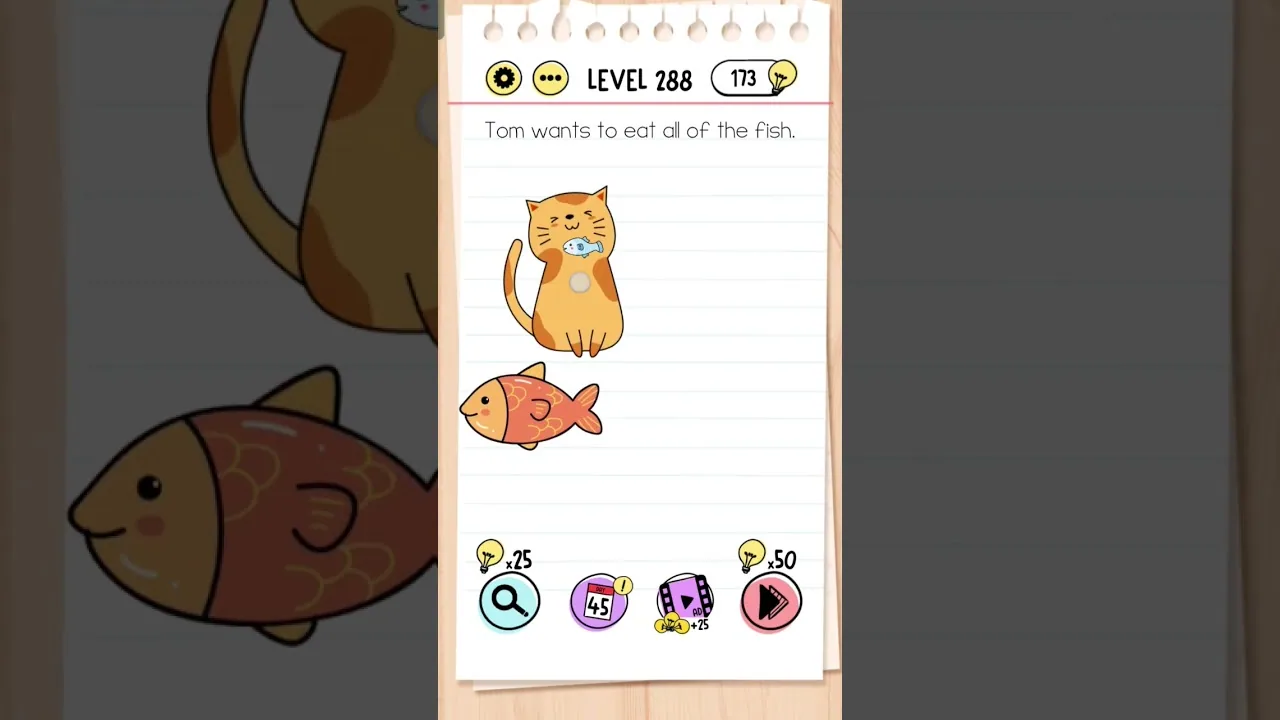 Brain Test Level 288 Tom Wants To eat all of the fish gameplay screenshot