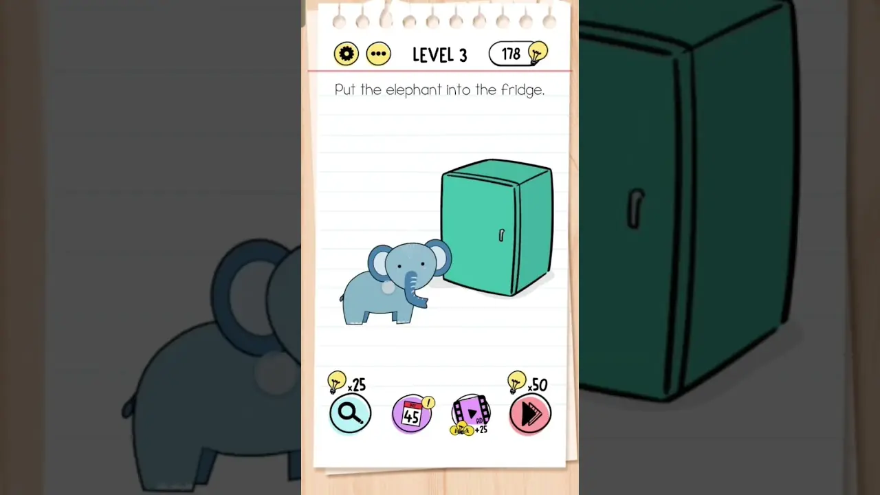 Brain Test Level 3 Put the elephant into the fridge gameplay screenshot