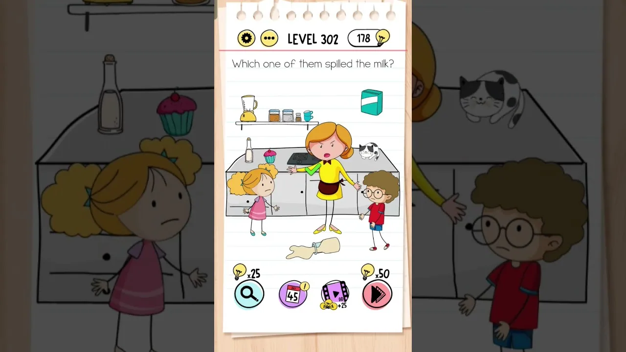 Brain Test Level 302 Which one of them spiled the milk gameplay screenshot