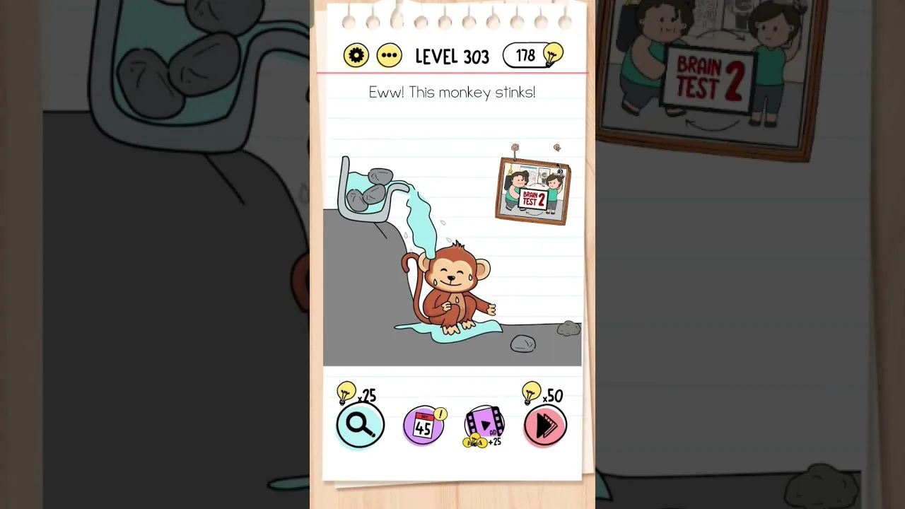 Brain Test Level 303 Eww! This monkey stinks gameplay screenshot