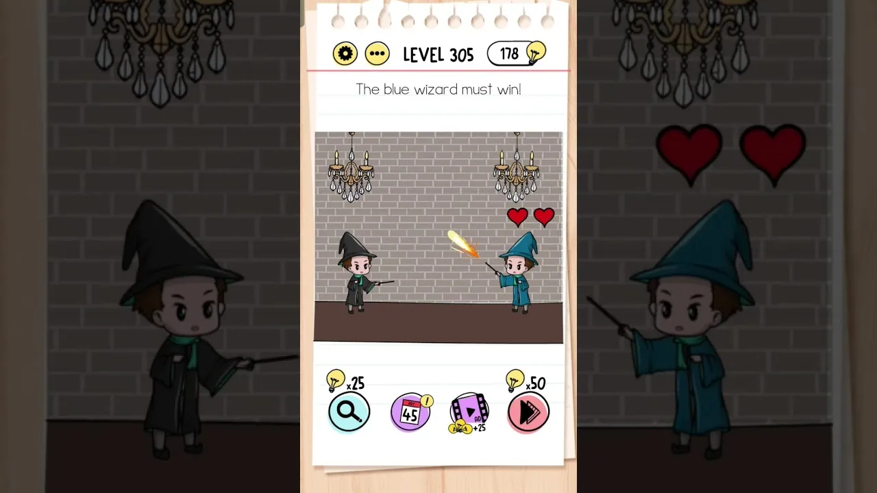 Brain Test Level 305 The blue wizard must win gameplay screenshot