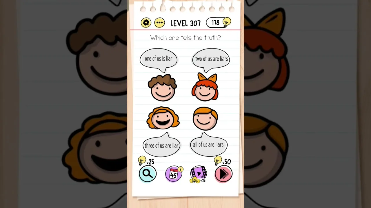 Brain Test Level 307 Which one tells the truth gameplay screenshot