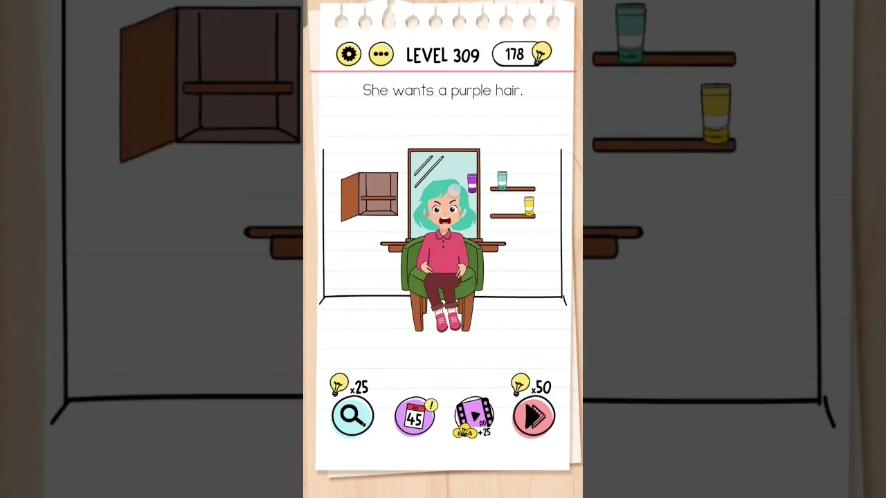 Brain Test Level 309 She wants a purple hair gameplay screenshot