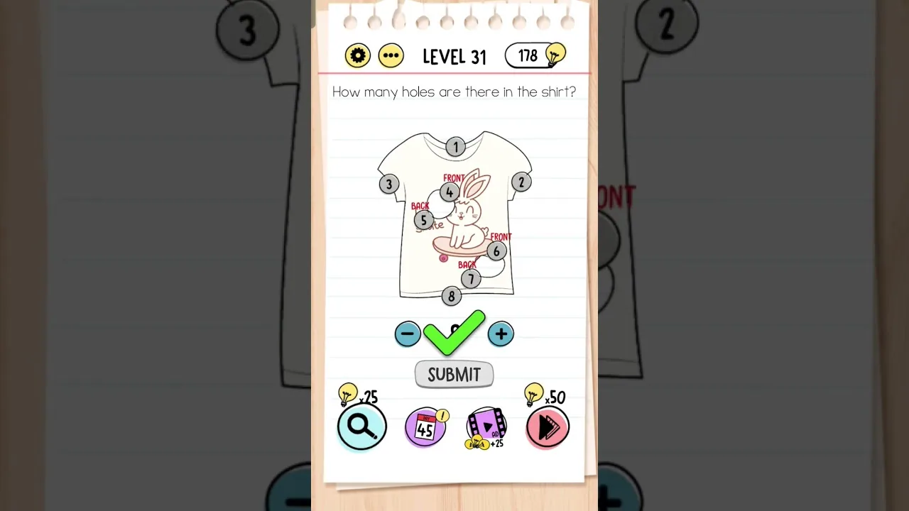Brain Test Level 31 How many holes are there gameplay screenshot