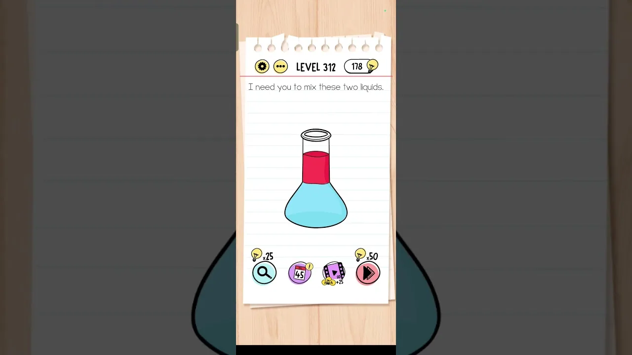 Brain Test Level 312 I need you to mix these two liquids gameplay screenshot