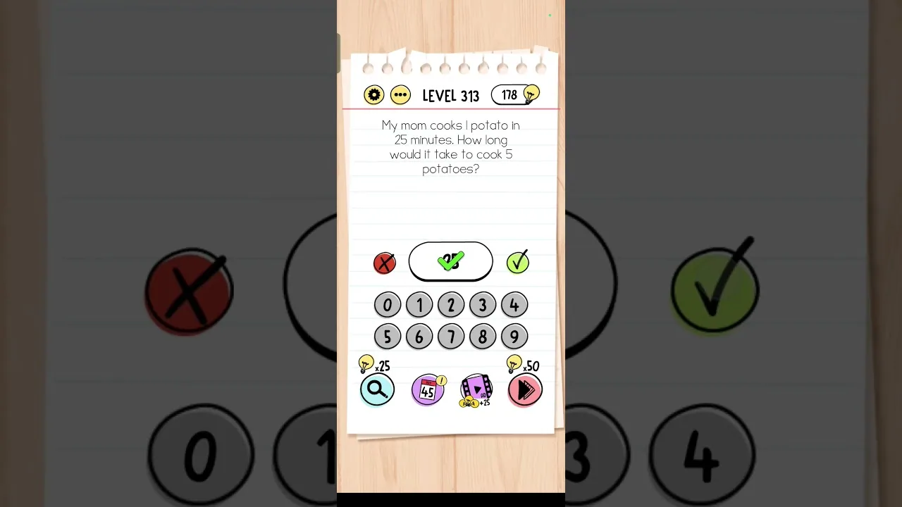 Brain Test Level 313 My mom cooks 1 potato in 25 minutes gameplay screenshot