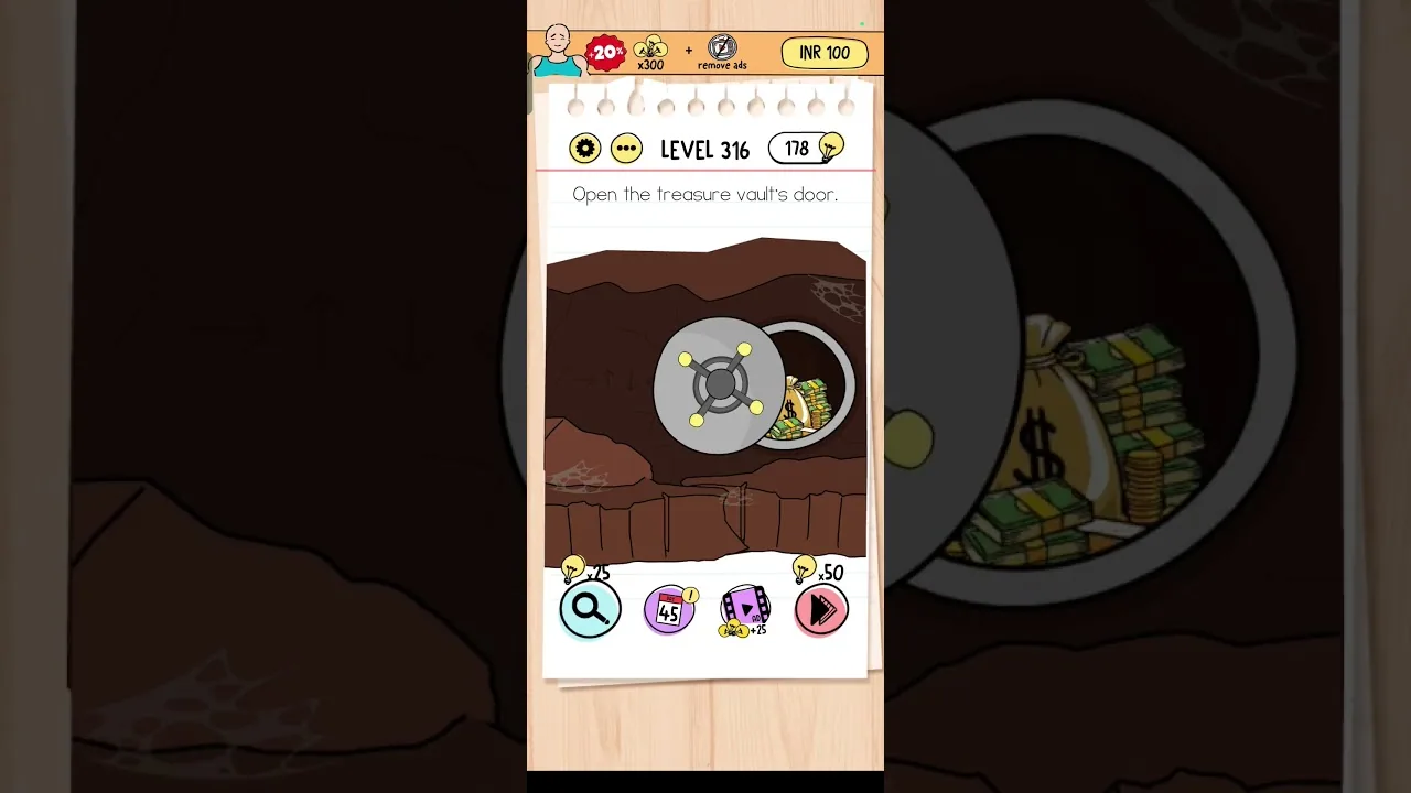Brain Test Level 316 Open the treasure vault’s door gameplay screenshot