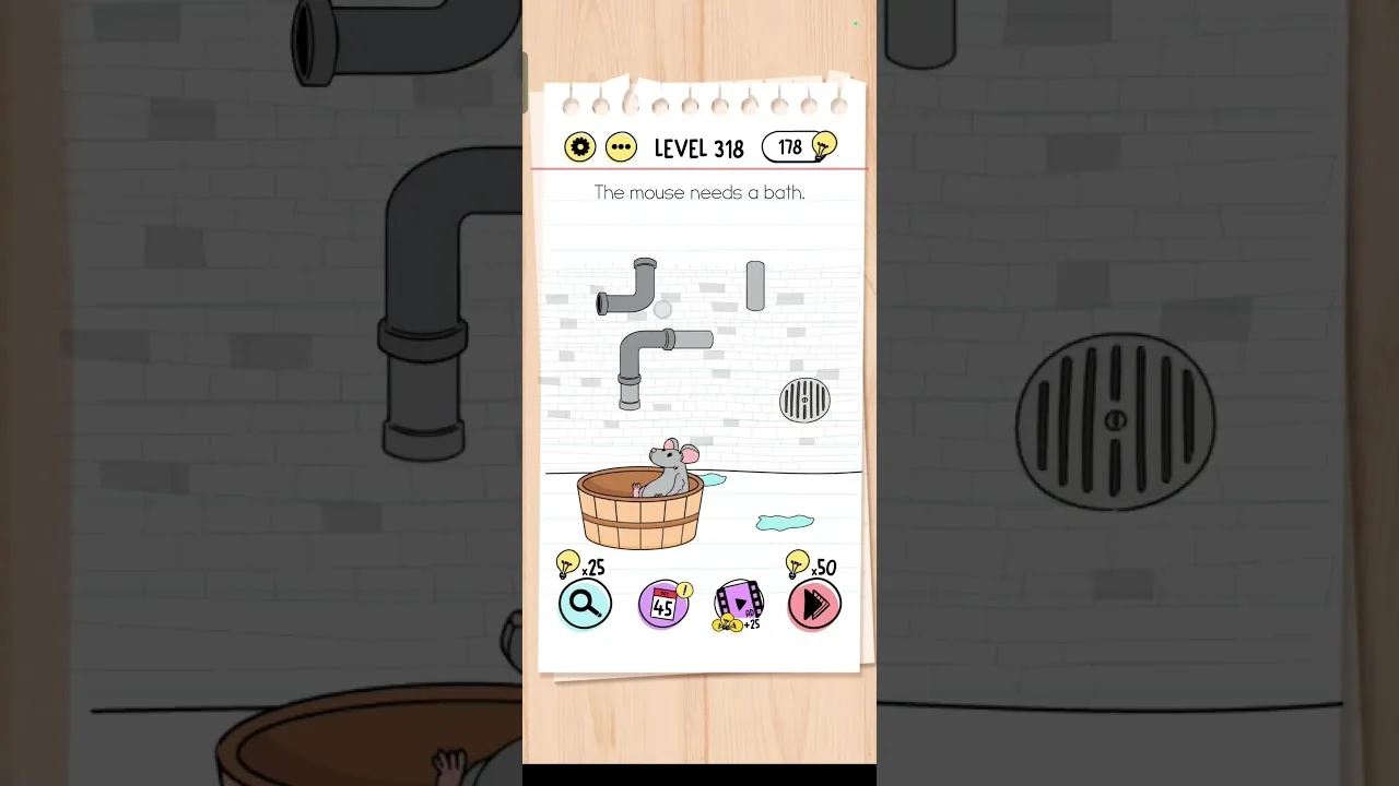 Brain Test Level 318 The mouse needs a Bath gameplay screenshot