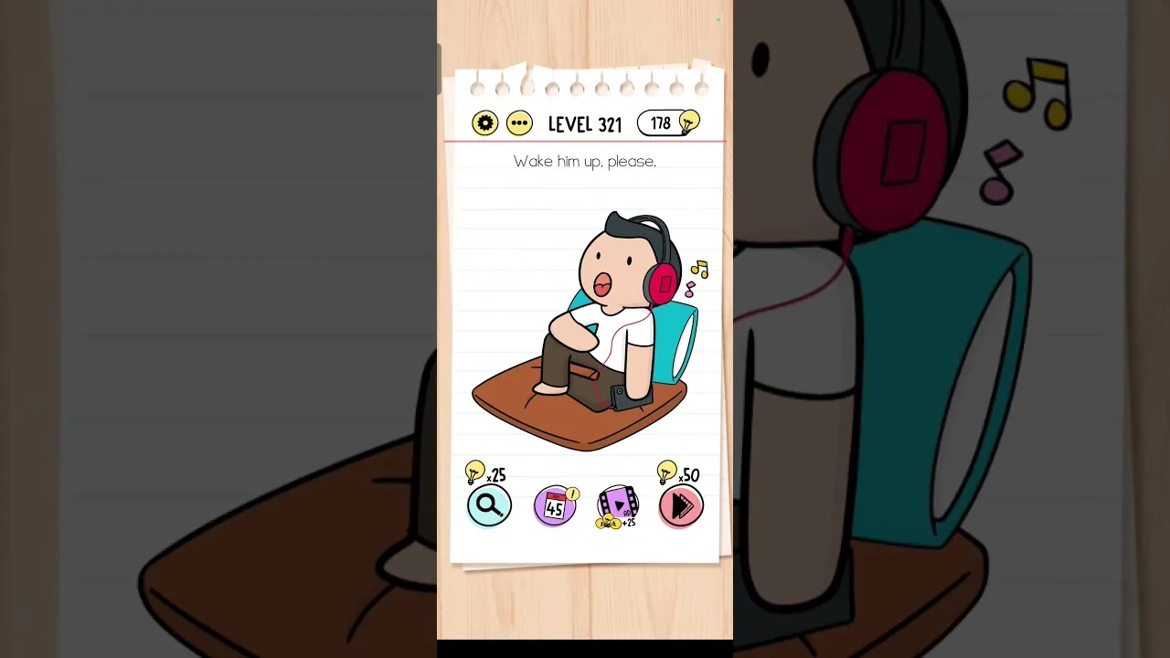 Brain Test Level 321 Wake him up please gameplay screenshot