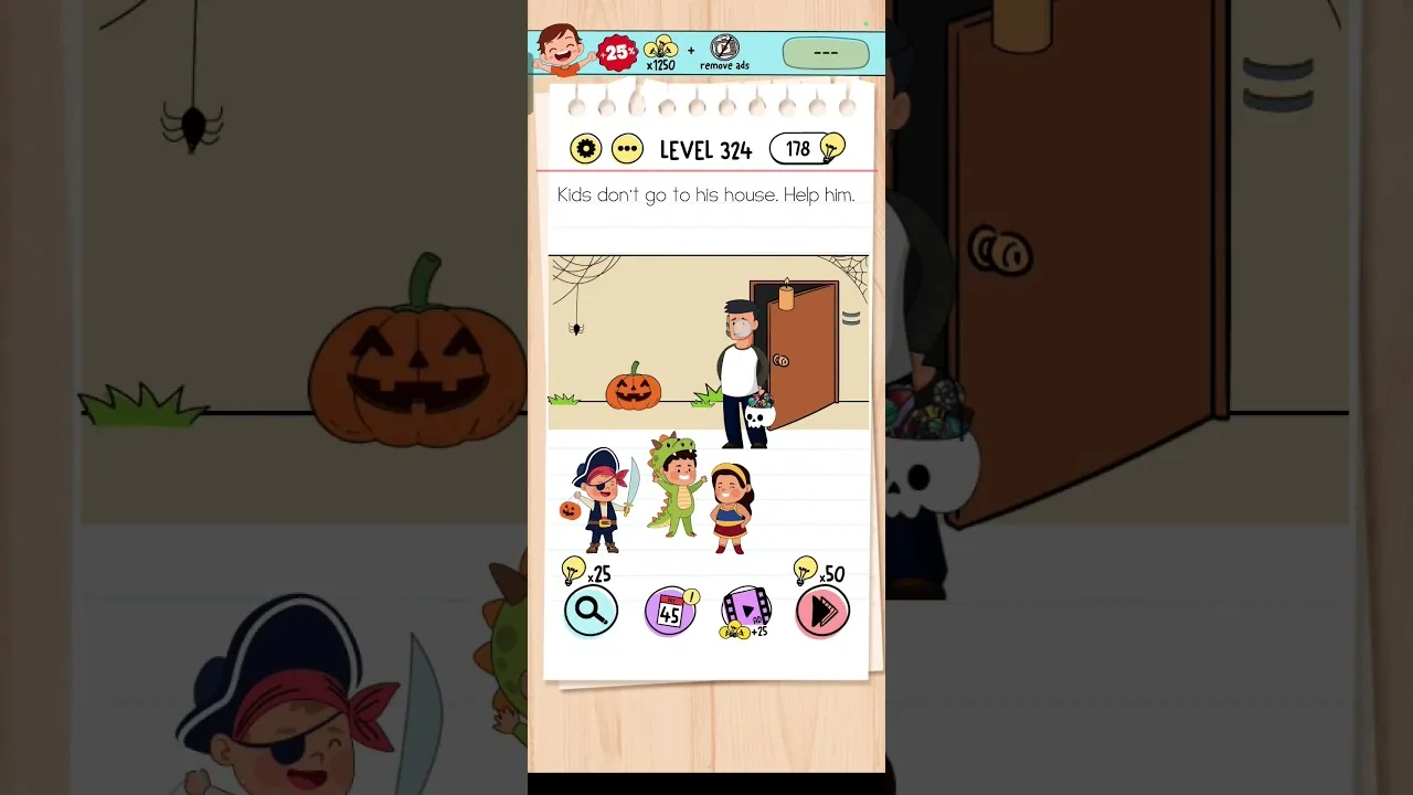 Brain Test Level 324 Kids don’t go to his home gameplay screenshot