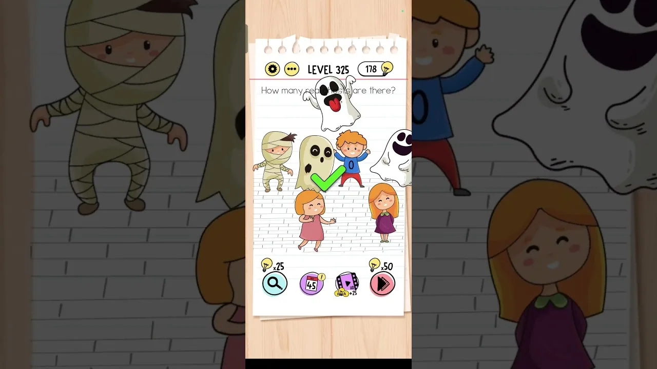 Brain Test Level 325 How many real Ghosts gameplay screenshot