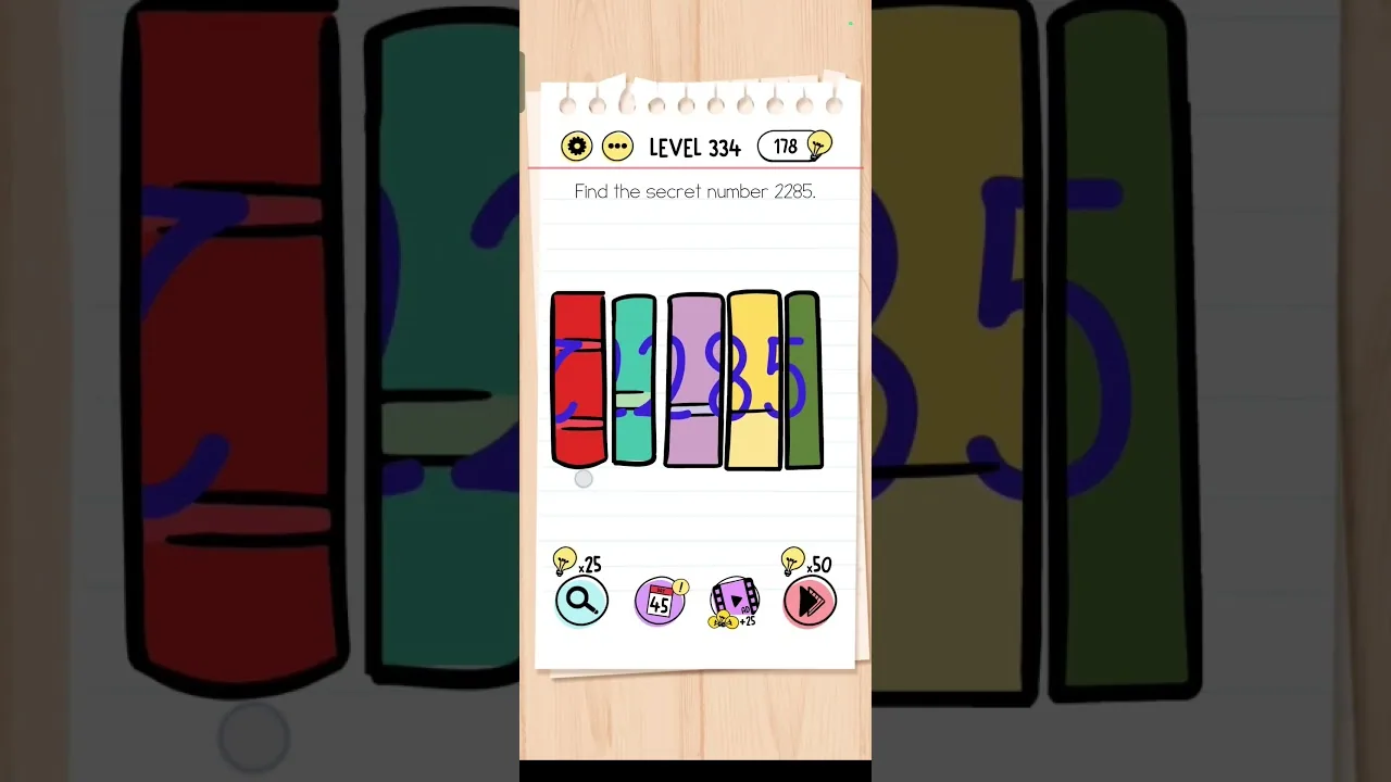 Brain Test Level 334 Find the secret number Answer gameplay screenshot