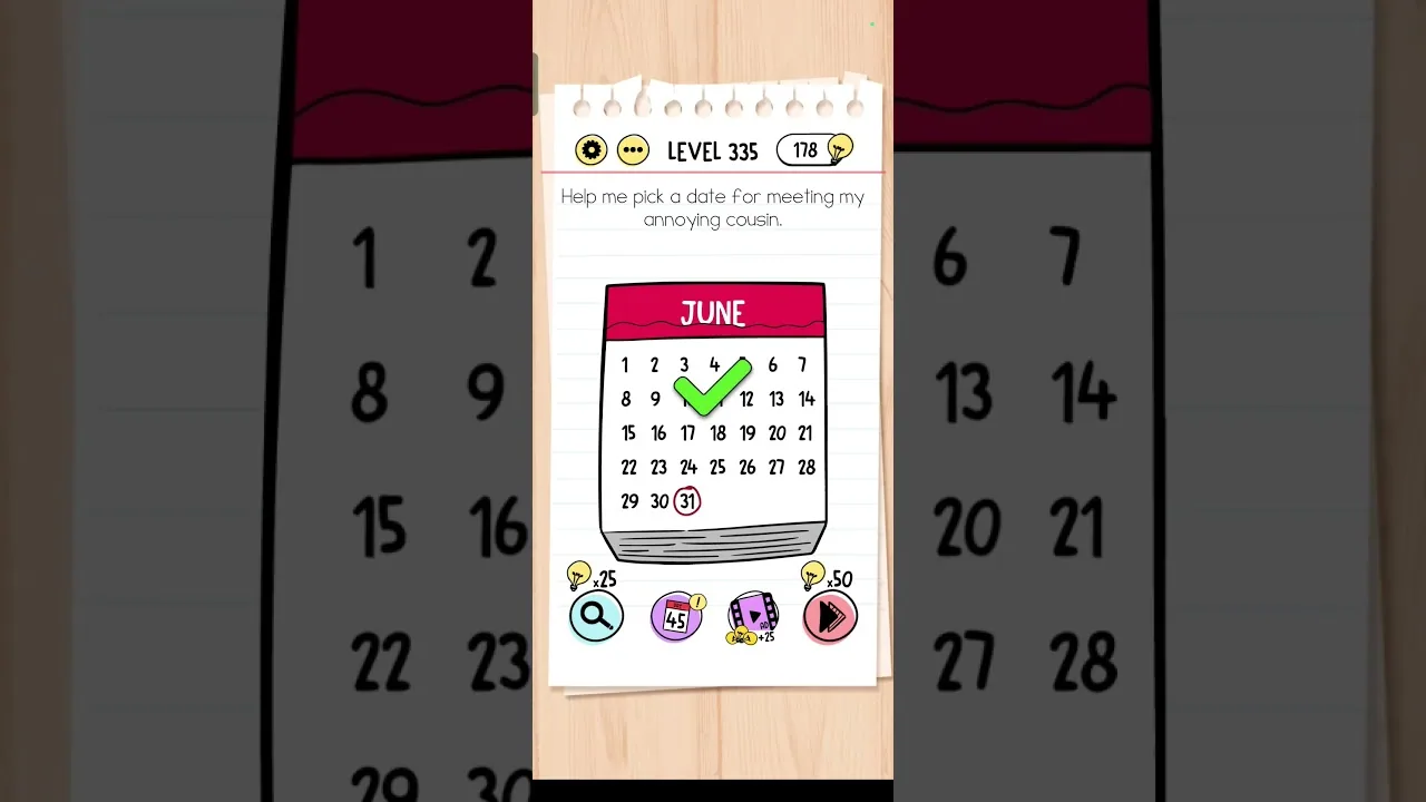 Brain Test Level 335 Help me pick a date Answer gameplay screenshot